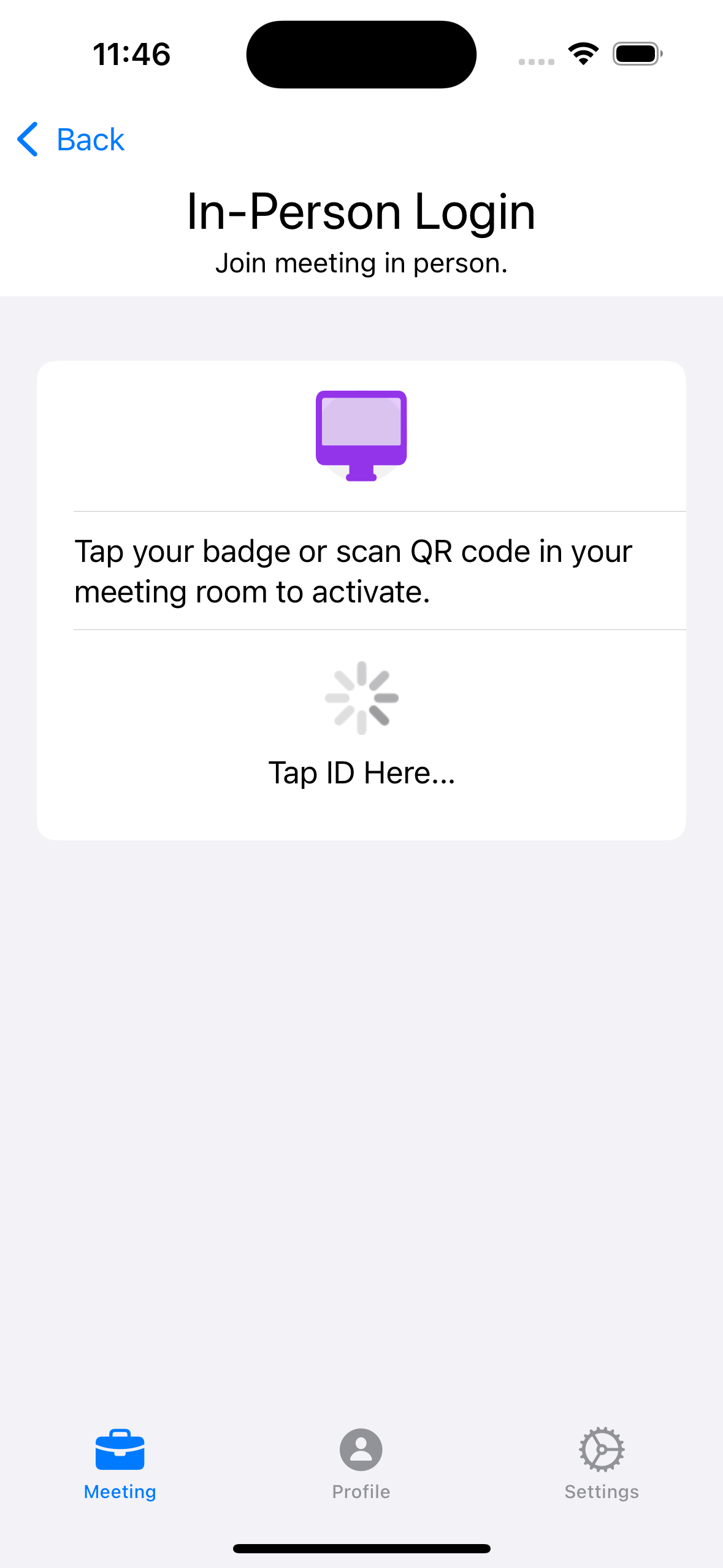 iPhone screen showing the ProxyBridge iOS app in-person login screen
