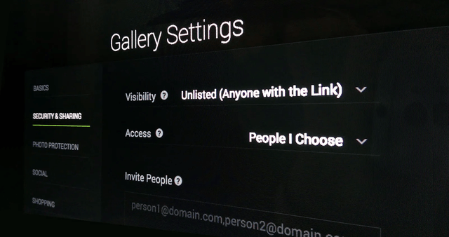 SmugMug gallery settings panel showing the 'People I Choose' access control option