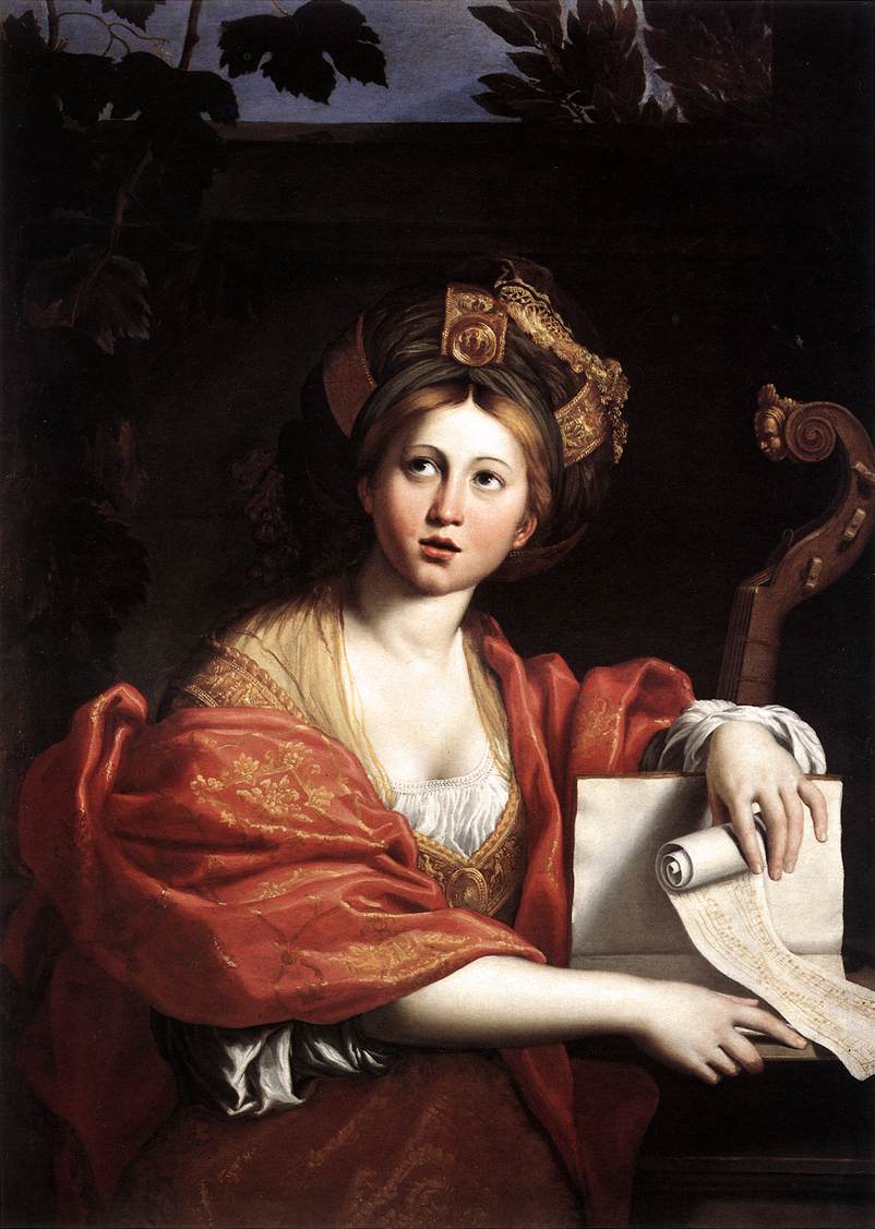 The Cumaean Sibyl by Domenichino (c. 1617), a young woman in a red robe holding a scroll of prophecy