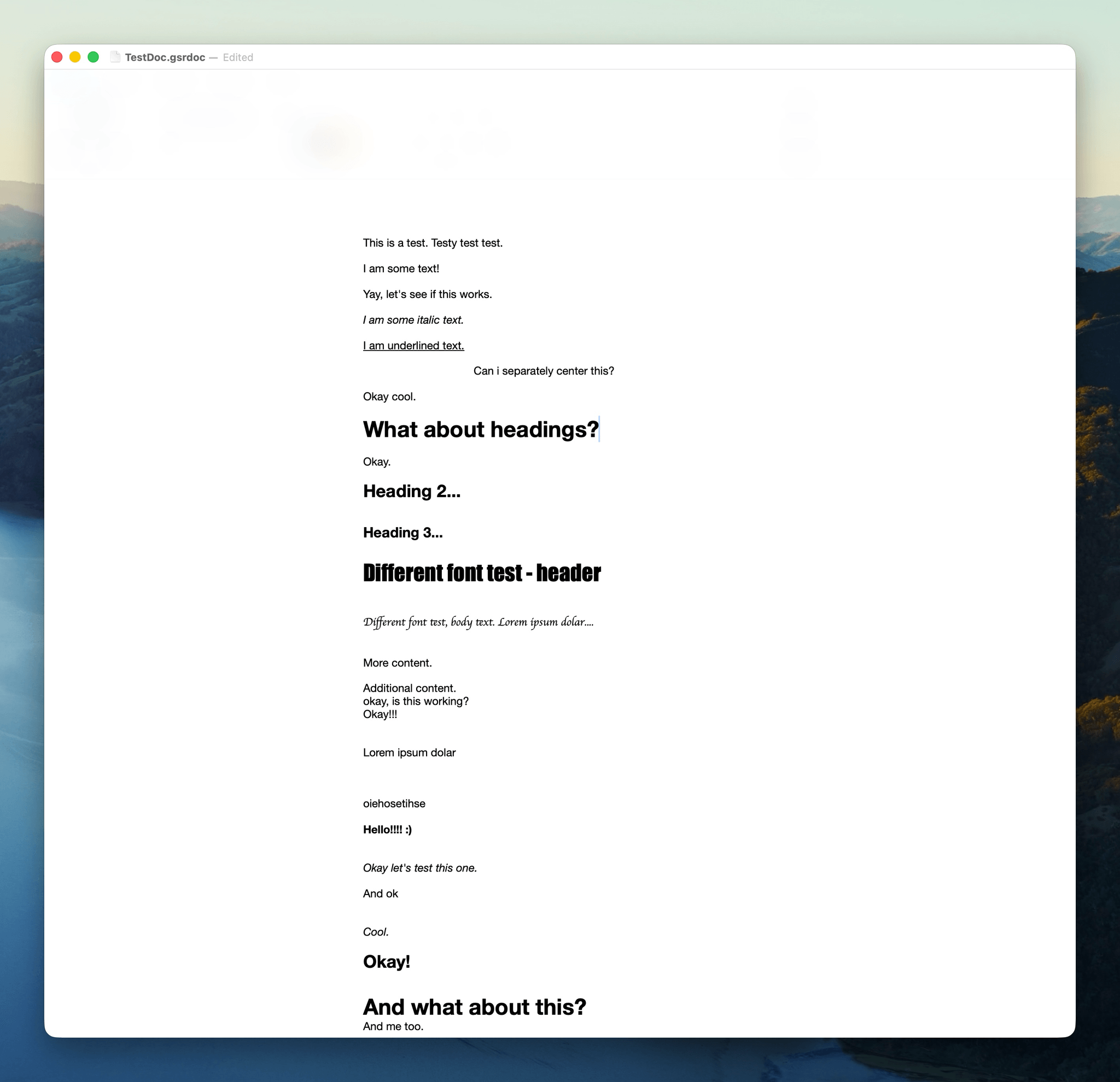Word prototype at stress level 4, all interface chrome hidden, only text visible