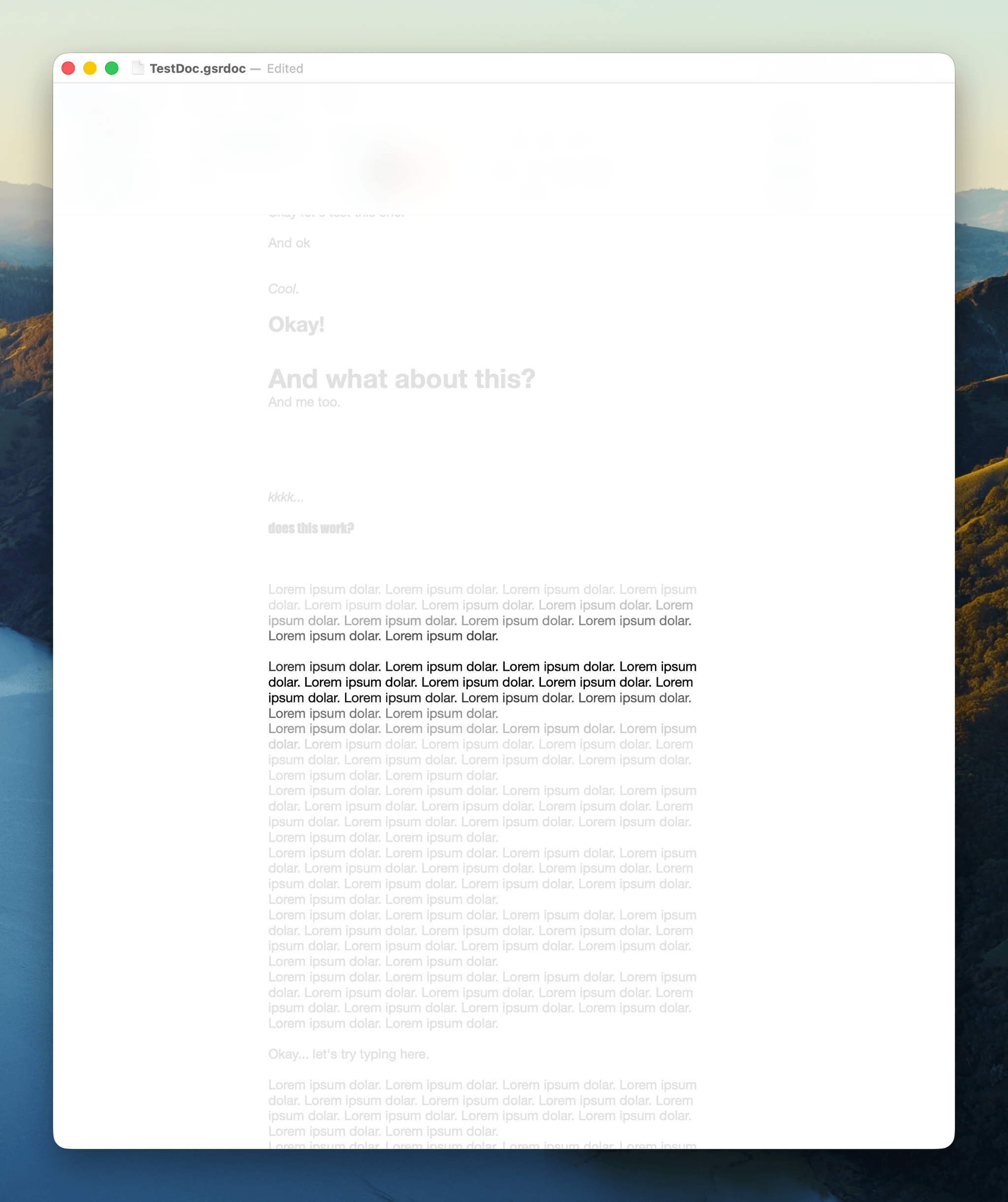 Word prototype at stress level 5, text fades away as it gets distant from the cursor position